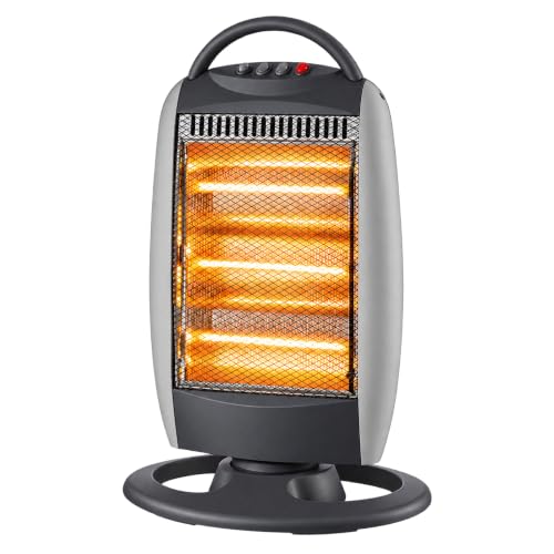 Estufa Halógena Oscilante 400/800/1200 W con Antivuelco y Asa, Negro