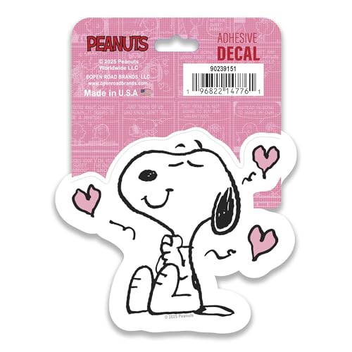 Image of Peanuts Snoopy Floating Hearts Adhesive Vinyl Decal - Sweet Snoopy Sticker for Laptops, Bottles or Binders