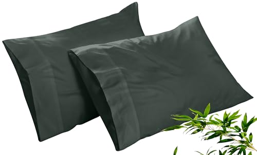 Image of Royale Linens Cooling Pillow Cases King Size Set of 2-100% Rayon Derived from Bamboo Cooling Pillowcase for Hot Sleepers - Soft & Silky Pillow Covers with Envelope Closure (Grey 20x40 Inches)