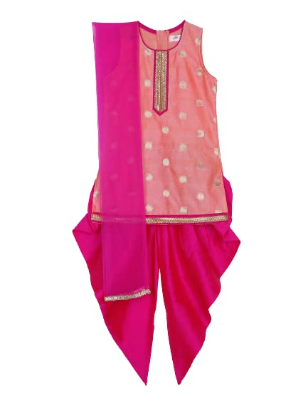 Saka DesignsPeach & Magenta Festive Dhoti Kurta For Girls