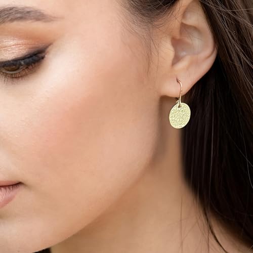 Hammered Hoop Earrings Disc Circle Sterling Silver Handmade Hypoallergenic Dangle Earrings for Women - Silver & Gold4