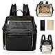 MISS FONG Wickelrucksack Wickeltasche Große, Baby Rucksack Wickelrucksack Leder Lässig Babytasche Kapazität Mit 18 Wickeltasche Organizer, Wickelunterlage für Mama & Papa-Schwarz