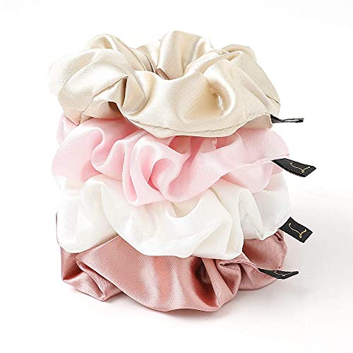Image of Scrunchies Women Hair Ties - Big Silk Satin Scrunchy Hair Bands Elastic Hair Accessories Soft Large Scrunchies For Vsco Girl Women LOBAB-007
