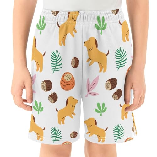 Playful Dogs Athletic Shorts with Zipper Pockets, Youth Boys Athletic Running Shorts for Summer2