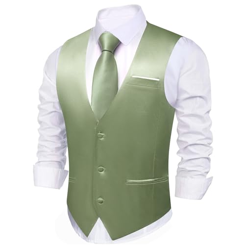 Image of Barry.Wang Vest for Men Business /Leisure Dress Suit Vests V-neck 2 Pockets Wedding Party Tuxedo Satin Waistcoat