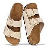 Project Cloud Genuine Leather Flat Sandals for Women 2026 Comfortable Beach Essentials Womens Sandals Memory Foam Vacation Essentials Slides for Women Footwear (Santorini, CREVLEA,10M)