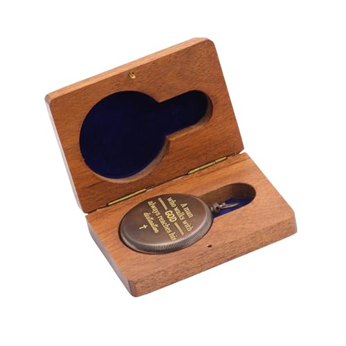 Brújula con grabado en latón antiguo y caja de madera miniatura 3