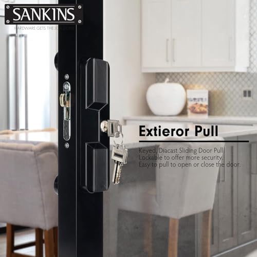 SANKINS Sliding Glass Door Handle with Lock, Replacement Patio Door Locks, Sliding Glass Door Lock Patio Door Handle with Key Cylinder, Fits Hole Pitch Doors with 3-15/16 Inch Hole Pitch, Black by SANKINS - Image 5