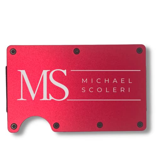 Personalized Front Pocket Wallet for Men and Women - Custom Engraved with 12 Monogram Templates - Ideal for Weddings, Graduations, Retirements, Promotions, and More (Red)