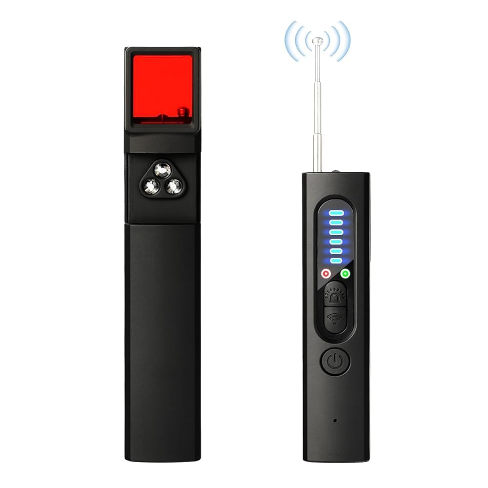 Rilevatore Microspie Senza Fili 4 in 1 - Detecțeur Telecamere Nascoste, GPS, RF e GSM, Rivelatore di Dispositivi di Ascolto, Rilevatore di insetti con 5 Livelli di Sensibilità per Hotel, Ufficio, Casa