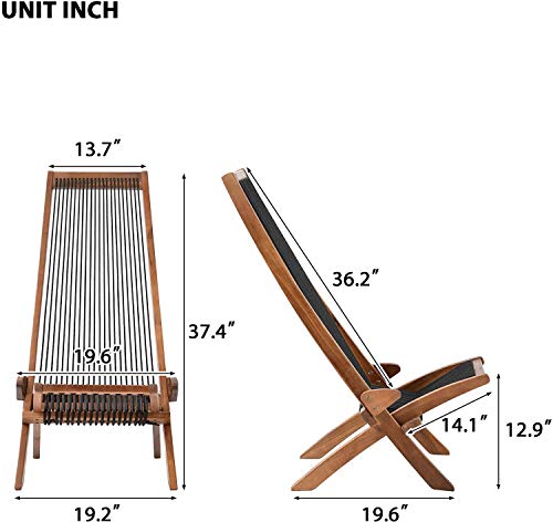 Catrimown Folding Wooden Outdoor Lounge Chair Low Profile Acacia Wood Lounge Chair For The Patio Porch Deck Balcony Lawn Garden Wood Accent Furniture For Home  thumb #2