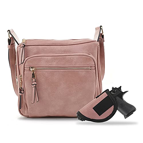 JESSIE & JAMES | Concealed Carry Crossbody Gunbag RFID Blocking Faux Leather Locking Firearm Self Defense Removable holster | Mauve