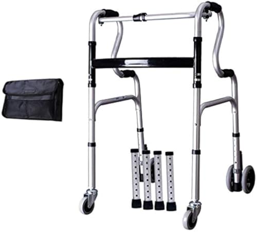 折りたたみ式歩行器, アルミ合金製, 8段階高さ調整可能 74-92cm, シャワーチェア機能付き, 収納バッグ付き, 耐荷重180kg, 高齢者・障害者用, シルバー