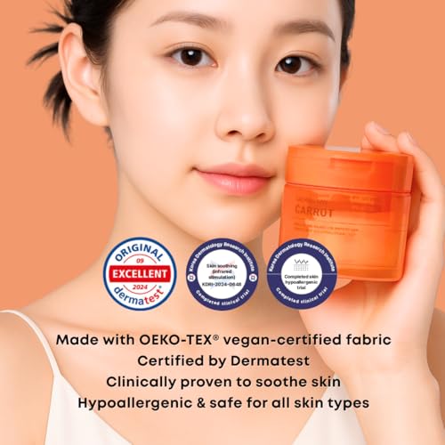 Image of Carrot Calming Toner Pads - Korean Toner Pads with Centella Asiatica, Redness Reducing Skin Care, Pore Minimizer, Soothing & Hydrating with Jeju Carrot Extract, 100% 7 Layer Cotton 40 Pad