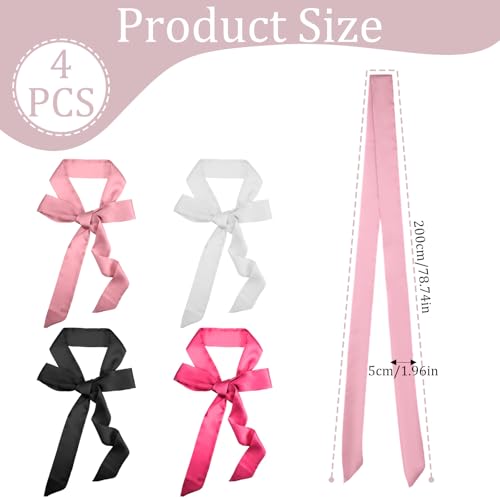 4 Pcs Satin Bathrobe Belt Replacement Wedding Satins Sash-Belts Long Double Side Satin Belt for Party Special Occasion 79 x 2 Inches, Black, White, Grey, Pink2