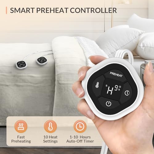 Image of HOMLYNS LuxeHeat Heated Blanket Electric Blanket King Size, Soft Flannel Sherpa Heating Blanket with 10 Heat Settings, 1-10 hrs Timer Auto Shut Off (90x100 inches, Cream), Only for 120V Voltage Use