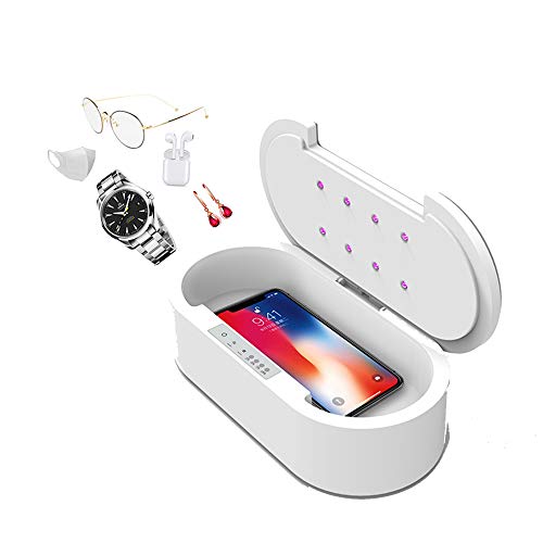 ZXLLAFT UV Sanitizer Box with 8 UV-C LED Light Portable Multi-function UV Cell Phone Sterilizer, for Mobile Phone Toothbrush Keys Jewelry Watch and Daily Accessories(white)