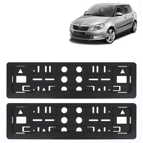 Image of KINGSWAY Fabia Car Number Plate Frames for All 2007 to 2014 Models of Skoda Car Registration Plate Holders, Black Licence Plate Covers (Front and Rear), Universal Size 51.5 x 14.5 cm