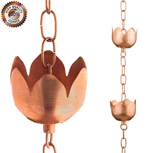 Marrgon Copper Rain Chain – Decorative Chimes & Cups Replace Gutter Downspout