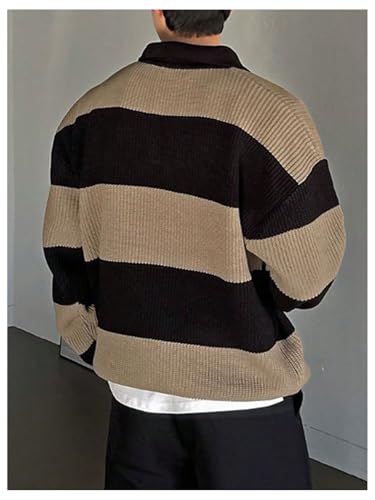 Floerns Men's Color Block Striped Long Sleeve Thermal Knitted Sweater Pullover2