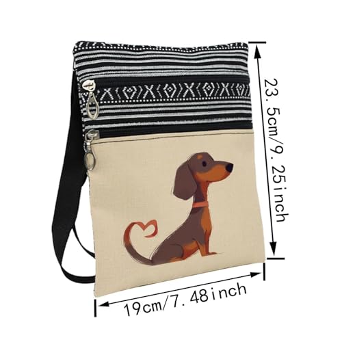 Cartoon Dachshund Messenger Bag Small Ethnic Pattern Printed Adjustable Strap Crossbody Zipper Bag Cartoon Dachshund Phone Bag Wallet Cute Shoulder Handbag for Women2
