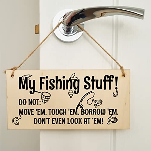 The Plum Penguin Handmade Wooden Hanging Wall Plaque My Fishing Stuff Don't Touch Funny Sign for Keen Anglers Shed Sign - Image 4