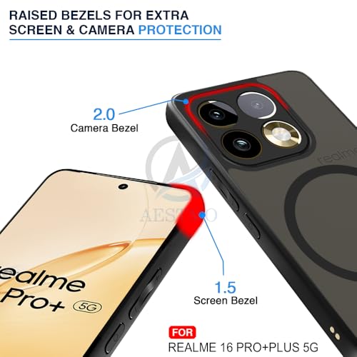 Image of AESTMO Realme 16 Pro Plus Back Cover | 360 Protection | Matte Frosted Hard Back Translucent | Compatible with MagSafe Accessories (MagSafe Matte Hard Black Bumber)