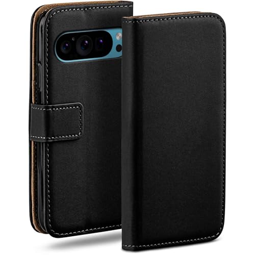 Étui de protection à rabat pour Google Pixel 9 Pro moex noir en cuir