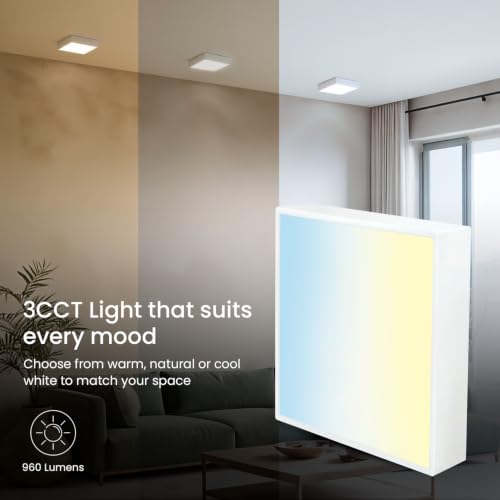 Image of Orient Electric Moodlight Surface Panel, 12W | 3CCT | Ceiling Light | Square | Warm White. Natural White & Cool White, Pack of 1