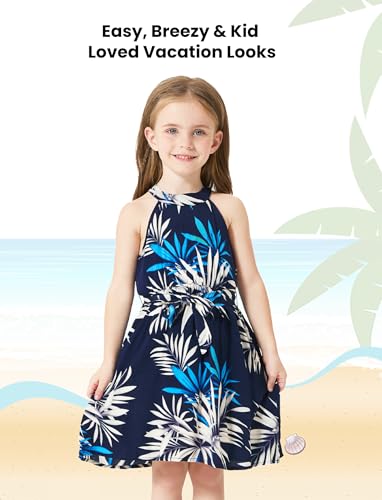 Image of PATPAT Family Hawaiian Matching Outfits - Mommy and Me Vacation Outfits | Halter Sundresses and Button Down Shirts,Caribbean Vacation Summer Tropical Outfits,Hawaiian Boho Tropical Floral Printed