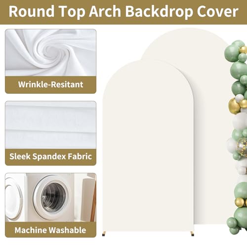 Image of 2 Pack Arch Backdrop Stand and Cover Set (7.2FT /6FT), Balloon Arch Stand | Metal Background Arch Stand, Backdrop Arch Frame, Wedding Arch for Backdrop (Ivory Cover)