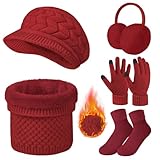 【El paquete de protección invernal definitiva】: Nuestro conjunto de 5 piezas incluye una cómoda bufanda circular, gorro de punto, orejeras de pelusa sintética, guantes invierno y calcetines termicos, brindando una calidez inigualable. Fabricado en materiales premium como 100% poliéster para gorro, bufanda y orejeras, y 80% algodón mezclado para calcetines, garantiza comodidad durante todo el día. Ideal para mujeres que buscan moda y calidez en guantes, guantes termicos invierno y orejeras mujer.