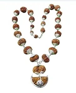 Blustone. 1 to 14 Mukhi Rudraksha Sarva Siddha Mala Nepali Beads with Gauri Shankar & Ganesh Original Certified Rudraksha Beads with Silver Pendant
