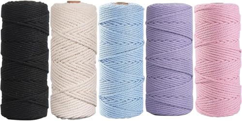 5巻マクラメロープ 手芸紐 糸, BetterJonny 3mm x 270 Yards DIY 手作り アクセサリー用紐,4本の撚り綿糸麦引き麦糸、カラー綿糸,壁掛け、植物ハンガー、ニットに使用 [並行輸入品]