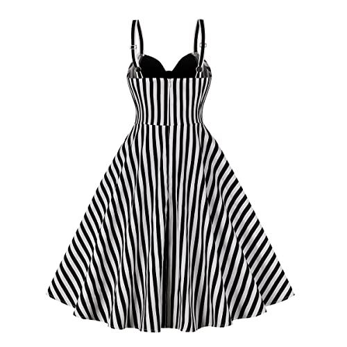 Image of Stripes 1950s Dresses for Women Vintage 50s 60s Retro Audrey Rockabilly Prom Halloween Cocktail Party Swing Homecoming Dress