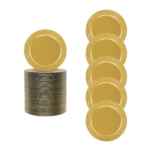 100 Platos Cargadores Plástico 13'' DORADO Surtido