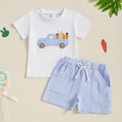 Image of Kavousa Toddler Boy Easter Outfit Baby Boy Bunny Short Sleeve T Shirt And Shorts Set 2 Piece Spring Summer Clothes