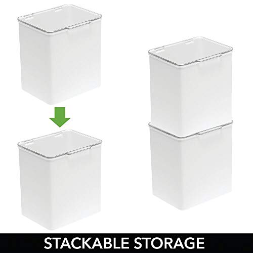 mDesign Plastic Stackable Box Household Storage Container with Attached Hinged Lid - Organizer for Entryway, Closet, Kitchen, Bathroom, Garage Kid's Room, Craft Room - White/Clear