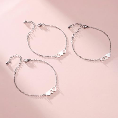 Image of 2 /3Pcs Big Middle Little Sis Heart Adjustable Braided Bracelet Set | Matching handmade sister friendship bracelets, sweet jewelry gifts for sisters, BFF friends, women and teengirls