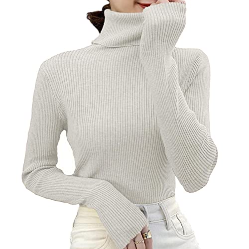 suéter para mulheres, Camisola de gola alta macia de manga comprida, Blusas de malha de cor sólida s