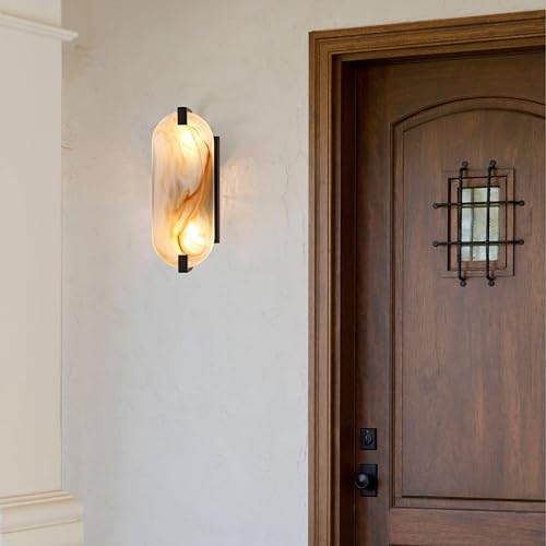 Image of 12.7 inch Art Red Oval Glass Bathroom Modern Wall Sconce Fixture for Bedroom Hallway Bedside 2 Pack 2 Light Black Wall Sconce