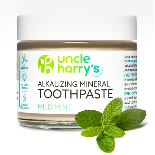 Uncle Harrys Mild Mint Remineralizing Toothpaste | Natural Whitening Freshens Breath & Promotes Enamel | Vegan Fluoride Free Toothpaste 3 Oz