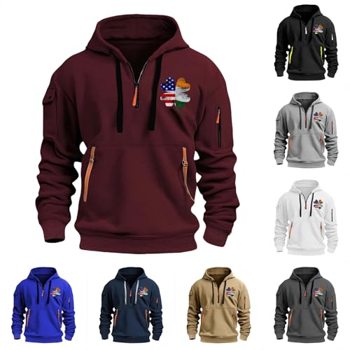 St Patricks Day Hoodies Mens Four Leaf Clover Graphic Pullover Irish American Flag Shamrock Sweatshirt Casual Shirt3