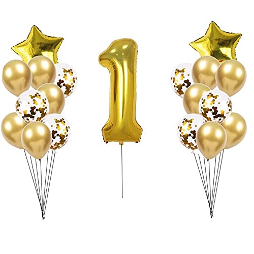HIGHLAND16 Pcs Gold Theme First Birthday Party Decoration - First Birthday Decorations for Boy/ First Birthday Decorations for Girl – Kid’s Party Decoration – First Birthday Party Supplies