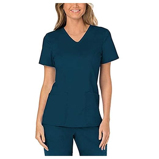 Xmiral Enfärgad V-ringad sjuksköterska uniform för kvinnor smal passform arbetskläder t-shirt med två fickor