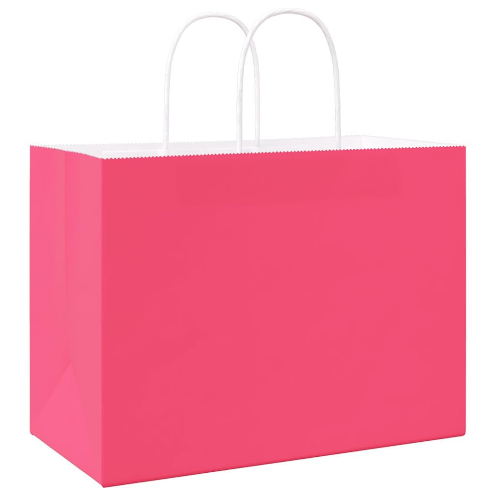 250 bolsas de papel rosa 32 x 17 x 25 cm con asas, bolsas de regalo estables de papel kraft para compras y llevar