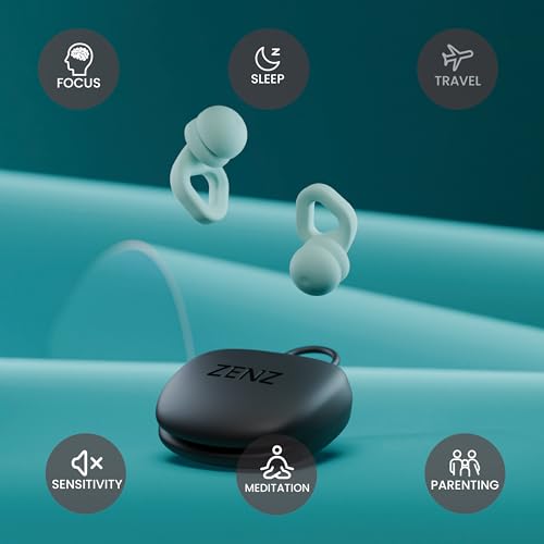 Image of Zenz Unwind Pro Ear Plugs for Sleeping, Soft Silicone Reusable Earplugs for Snoring, Yoga, Reading, Focus & Travel, 35dB Noise Reduction, 4 Sizes XS /S /M /L, Secure Fit with Case (Dew Mint, One Size)