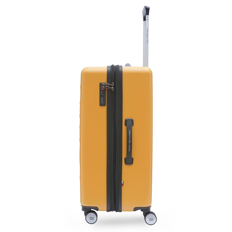 Image of Tommy Hilfiger Polyester Trolley, Yellow, Empire Plus, 63L | Big Suitcase for Travel, Hard 360 Degree Luggage, Medium Check-in
