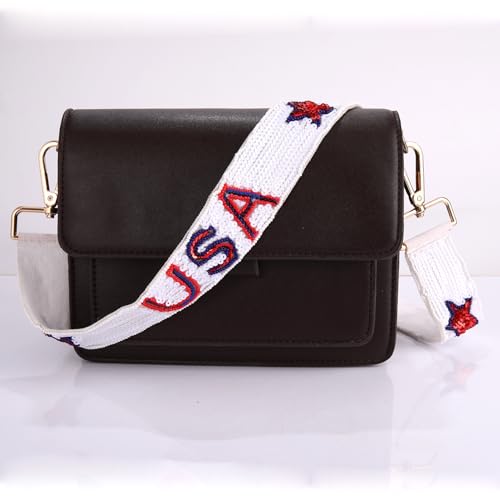 Image of 4th of July Purse Strap Red White Blue Beaded USA Star Purse Strap Replacement American Independence Day Outfits