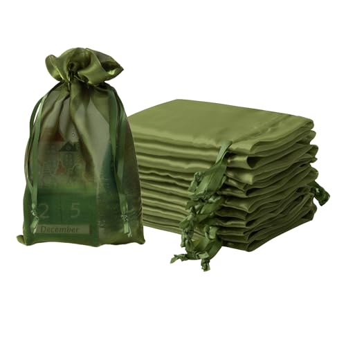 Image of QIANF 20 Pcs Moss Green Organza Bags 6X9 inch for Wedding Favors with Drawstring, Large Semi Sheer Mesh Gift Bags Jewelry Pouch for Candy Bridal Shower Party Favor Baby Shower Christmas